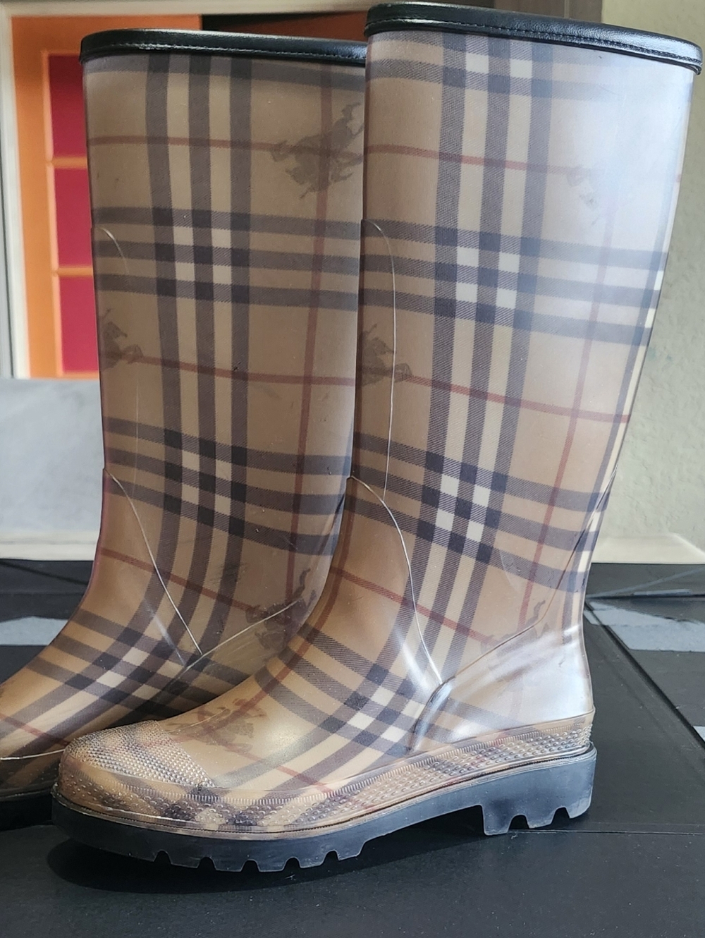 Burberry Classic Haymarket Rain Boot with Brown Trim - Picture 10 of 11